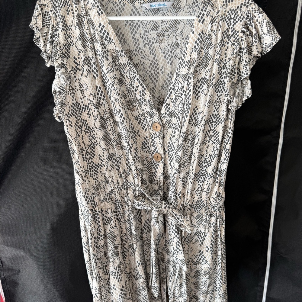 Blue Island Snakeskin Print V-Neck Top